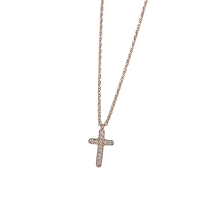 DOOSTI Damen Halskette mit Anhänger Kreuz 925/- Silber Rosegold vergoldet